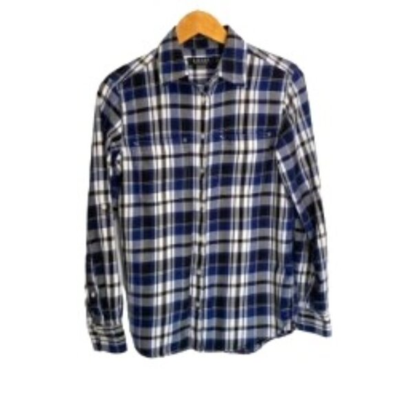 Ralph Lauren Blue Black & White Plaid Flannel Shirt SP - Picture 1 of 4